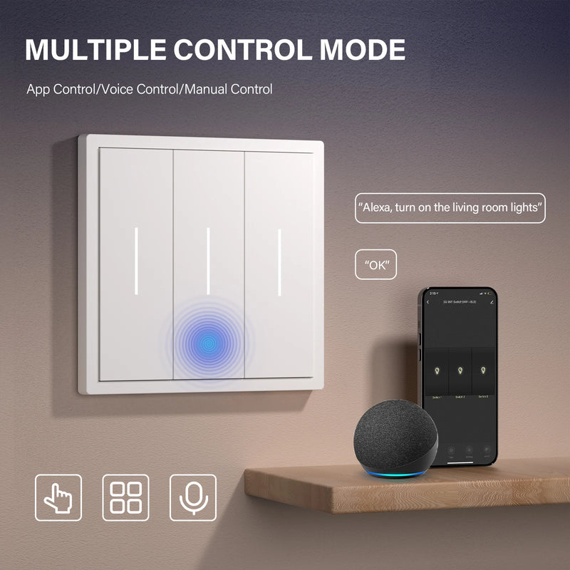 BSEED WIFI Button Switch 1/2/3/4Gang 2Way Smart Click Switch Smart EU Socket Plastic Frame Tuya Smart Life Alexa Voice Control