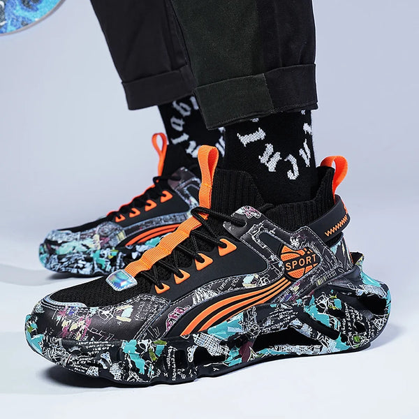 Lovers graffiti sneakers Four Seasons new breathable light outdoor racing running shoes soft-sole men women's speed sports shoes
