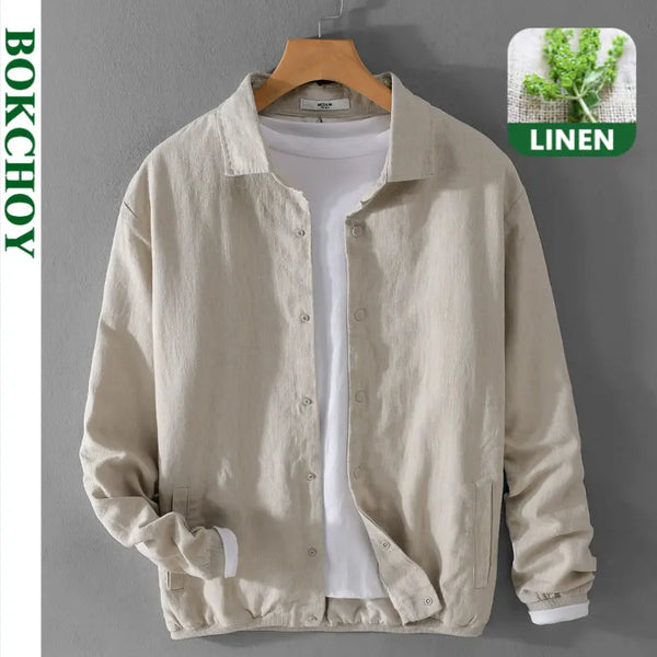 Spring Autumn Comfortable Breathable Ramie and Cotton Mens Jacket Loose Casual Simple Men Clothing FY202