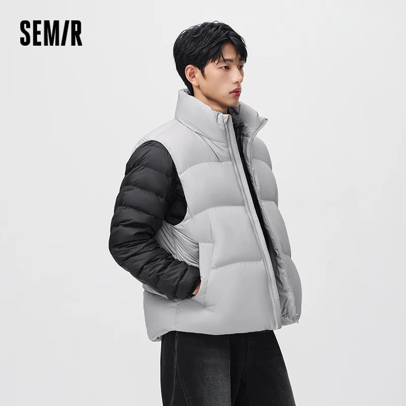 Semir Men Down Vest Solid Color Puffer Windproof Water Repellent 90 Percent Down Fill 2026 New Winter Daily Wear