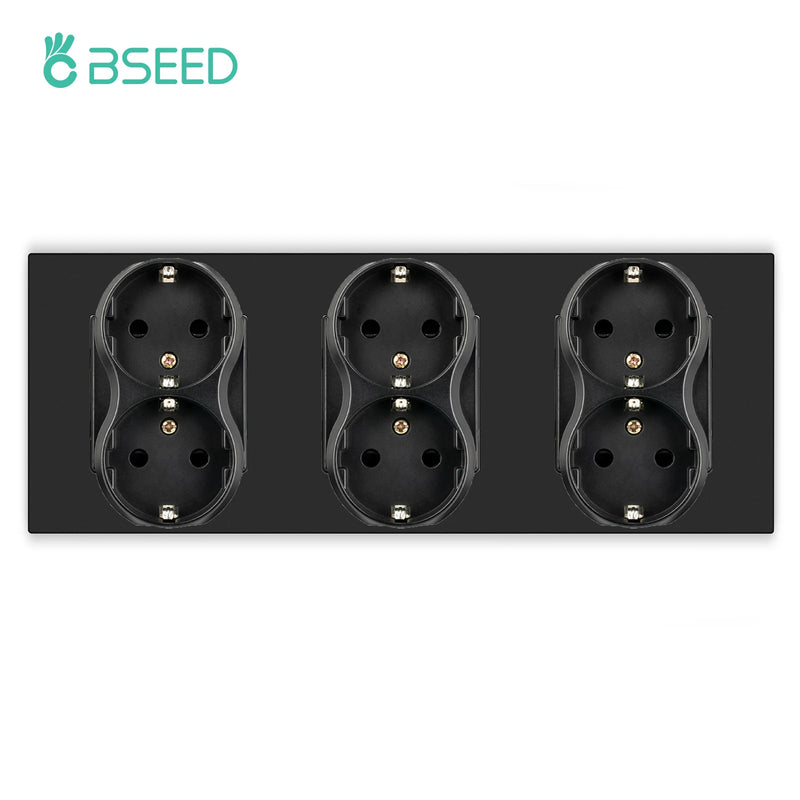 BSEED EU Wall Power Double Sockets Dual Power Outlets Electrical Plug Plastic Panel White Black 110-250V for Home Office