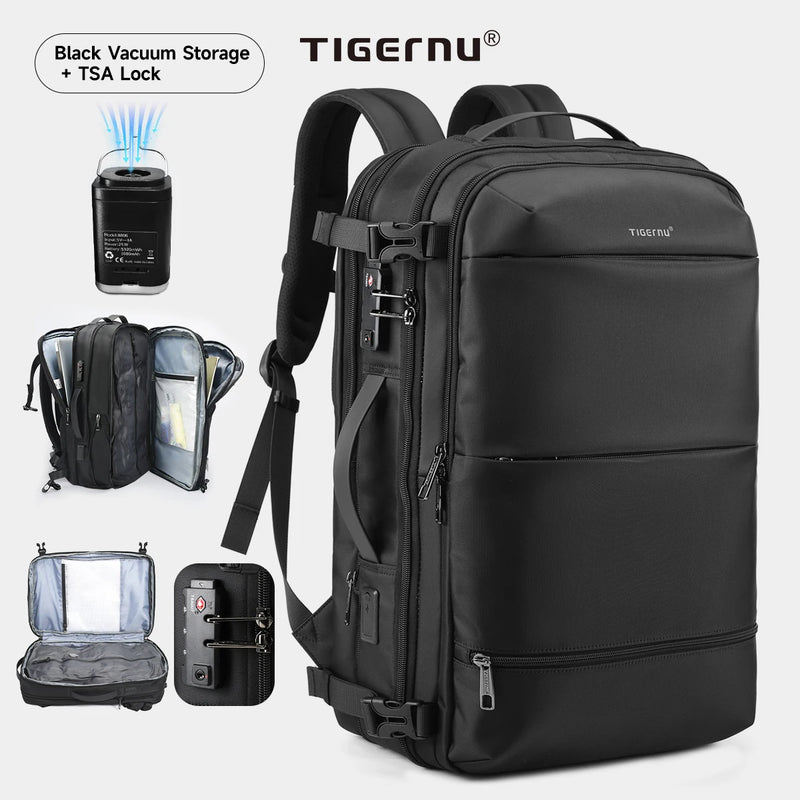 Tigernu Vacuum Compression Backpacks Men Travel Backpack Expandable USB Bag Large Capacity 17 Laptop Bags For School Cabin Bags