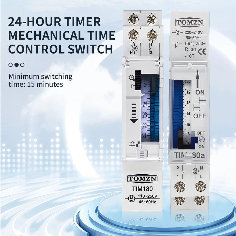 24-Hour Programmable Timer Switch Relay – 110V/220V 16A Battery Backup DIN Rail for Pump/Motor/Oxygen Generator Transparent Case