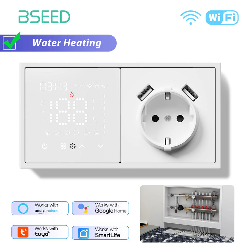 BSEED WIFI Electric Heating Water Boiler Smart Thermostat With Socket Support Alexa Google Temperature Controller Plastic Frame