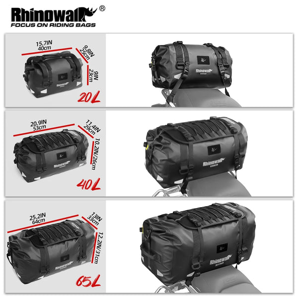 កាបូបស្ពាយក្រោយម៉ូតូ Rhinowalk ការពារទឹកជ្រាប កាបូបស្ពាយក្រោយកែបម៉ូតូ សមត្ថភាពធំ 20/40/65L មានវ៉ាល់ខ្យល់ឆ្លុះបញ្ចាំង