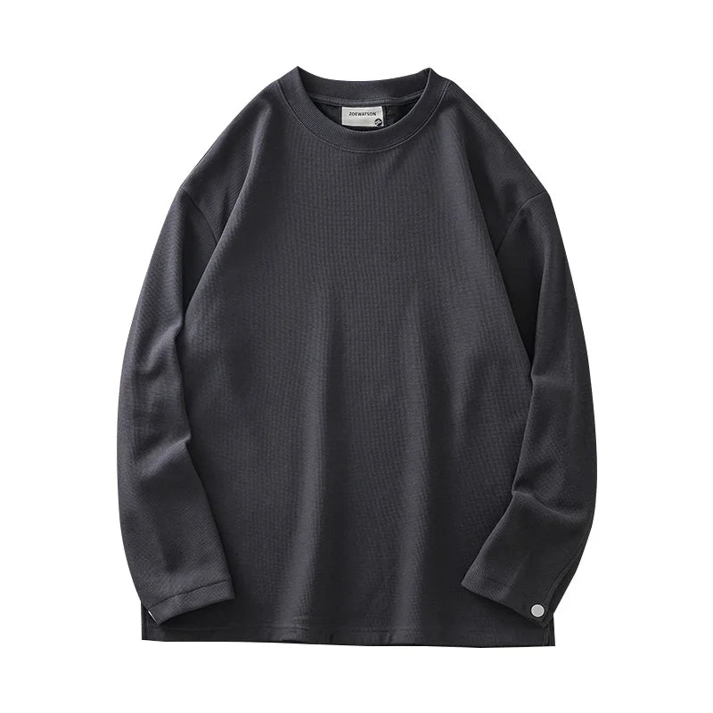 DUKEEN 400G Heavyweight Fleece-Lined Men's Sweatshirts Autumn and Winter Waffle Fabric Crew Neck Long Sleeve Warm Undershirts