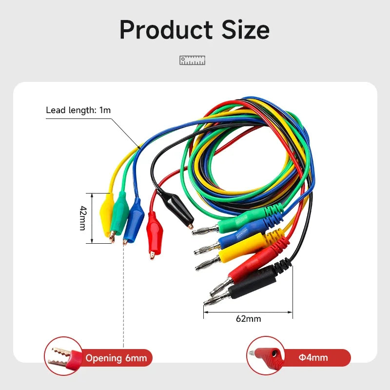 GEYA 5pcs 4mm Stackable Banana Plug to Alliagtor Clip Test Leads Crocodile Clamps Durable Multimeter Testing Cables 1M
