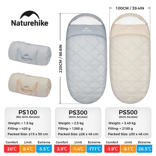 កាបូបគេងសម្រាប់បោះតង់ Naturehike សម្រាប់រដូវរងា -៨.១~១២.២℃ កាបូបគេងក្តៅបែប Pancake PS100 PS300 PS500