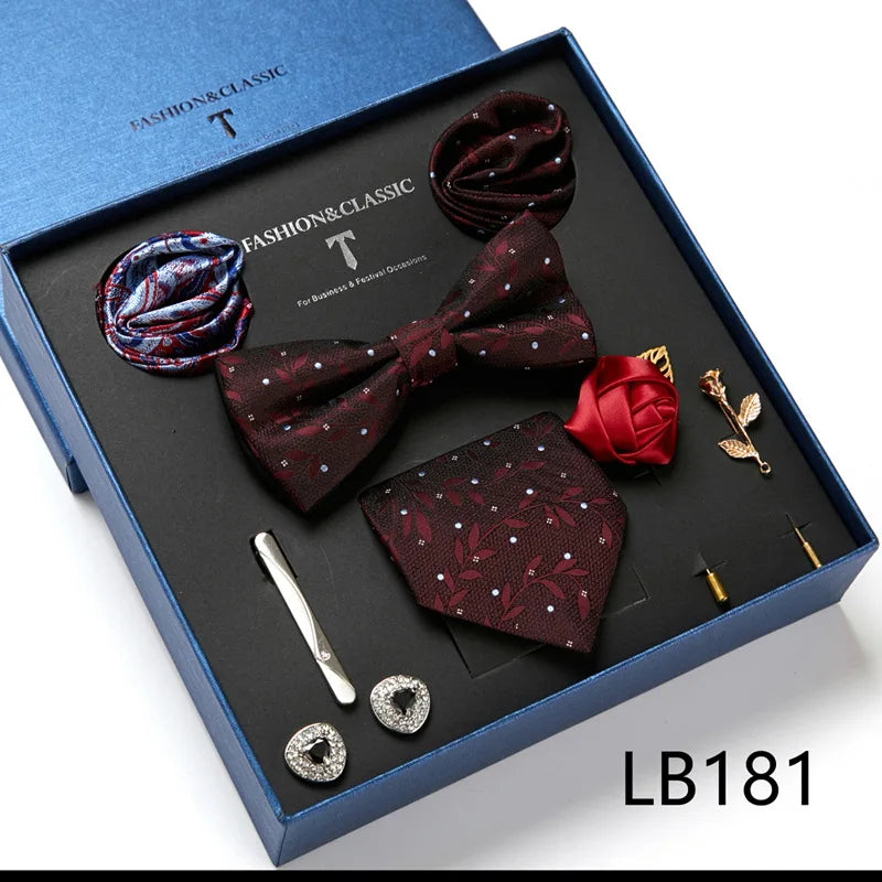 Men's Suit Dress Accessories (Tie + Bow Tie + Square Scarf + Tie Clip + Button + Metal Flower Brooch) 36 Colors To Choose From