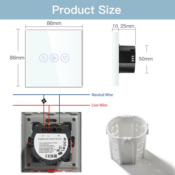 កុងតាក់ BSEED Zigbee Fans ប្តូរកុងតាក់បញ្ជាល្បឿនជញ្ជាំងឆ្លាតវៃជាមួយរន្ធ EU គាំទ្រ Tuya Smart Life Alexa ការគ្រប់គ្រងសំឡេង