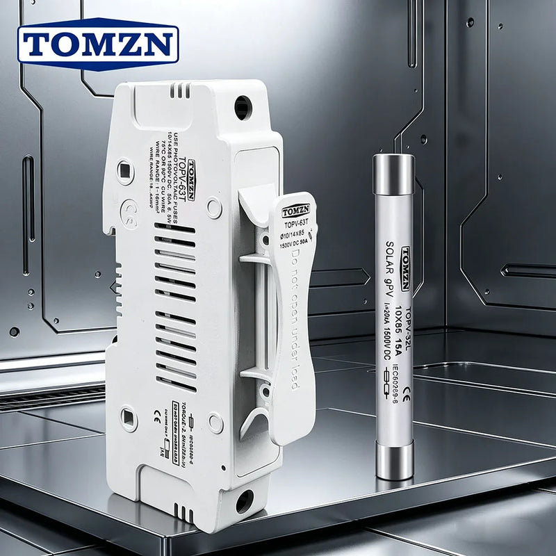 TOMZN 1P Solar PV 1500V Fuse Holder, with 1pc 10x85 or 14x85 PV Fuse for Solar System Protection. Base Photovoltaic Protector.