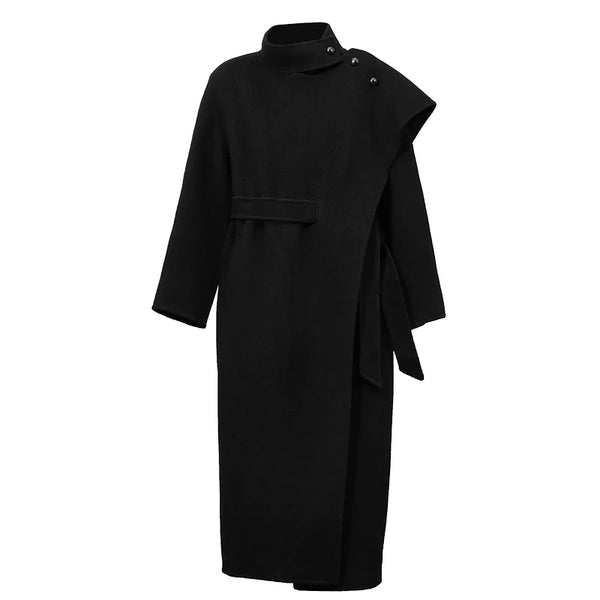 Amii Women Double-Faced Wool Coat Stand Collar Belted Oversized Long Minimalist Commuter Winter 2026 Women Winter Coat 12644019