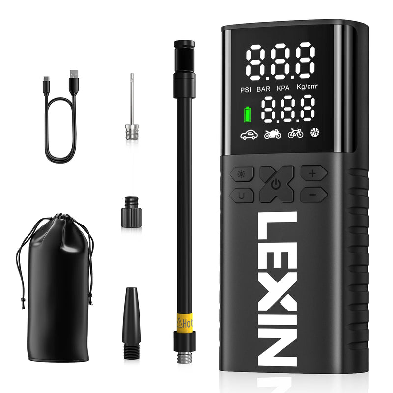 Lexin P4 Smart Air Pump 4000mAh for Motorcycles Tire Inflator Bicycle Boat with LED Digital&Preset Pressure Inflation
