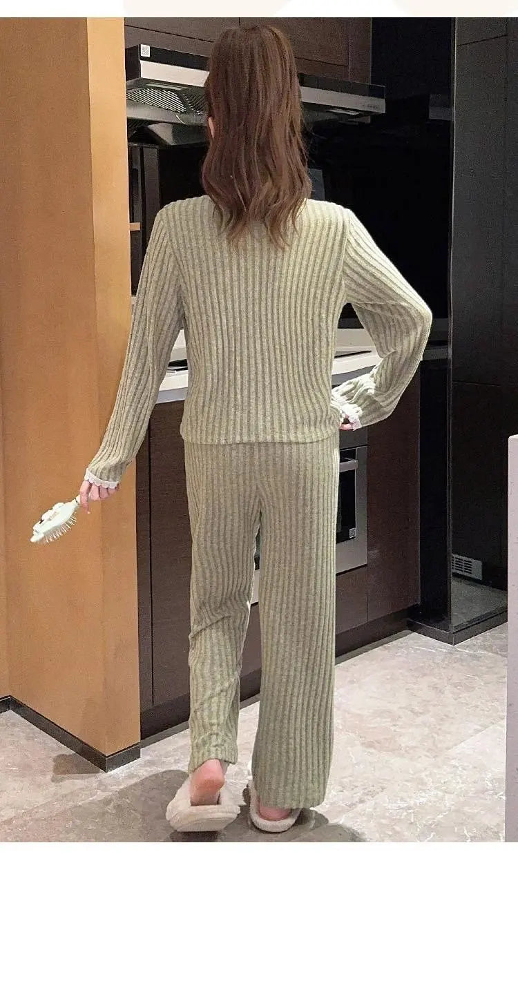 XL-6XL Korean Plush Fleece Women's Pajamas Set New Lounge Wear Spring Autumn Sleepwear For Sleeping Suit Home Wear Pijama