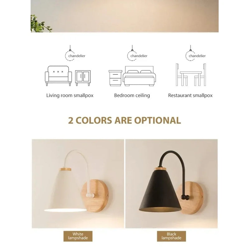 Nordic Wall Sconce Light Fixture for Bedroom Bedside Living Room Lighting Luminaire Lamp Indoor Wooden Decor Retro Wall Lamp