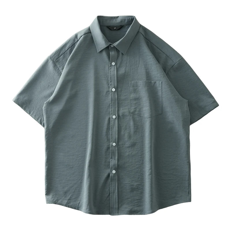 DUKEEN Ice Silk Coolness Short-Sleeve Shirts for Men 2025 Summer Casual Thin Solid Color Basic Tops White Men's Clothing