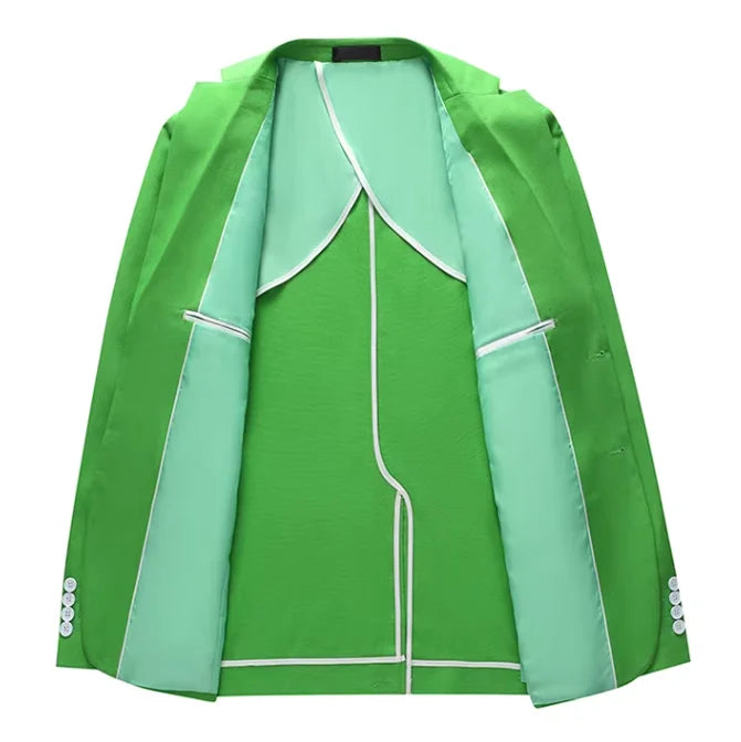 2026 Summer Green Men's Cotton-Linen Two-Piece Suit, Perfect for The Office, Parties, and Weddings. Available in Red,Yellow,Blue