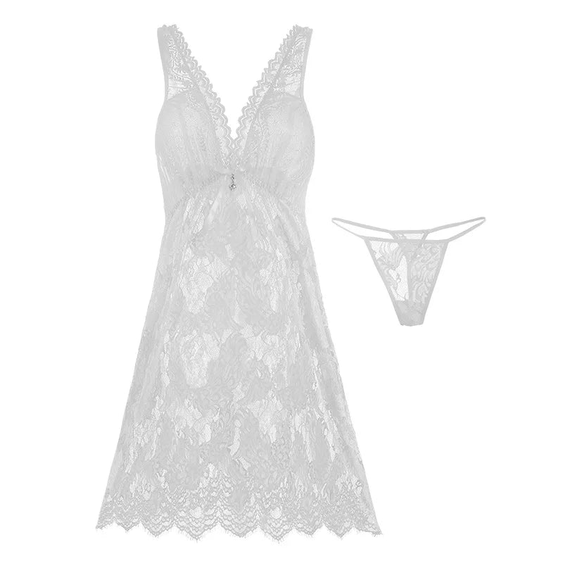 M-3XL Sexy Nightdress For Women Lace Nightwear Thin Summer Sling Dress Plus Size Ladies Nightgowns Casual Sleepwear Nightshirt