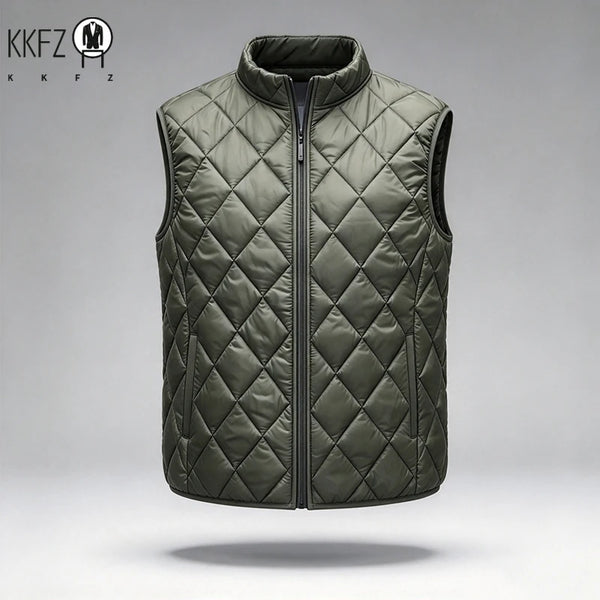 Mens Casual Light Padded Sleeveless Gilet Stand Collar Diamond Quilted Vest Windproof Waistcoat Outdoor Inner Layer Top
