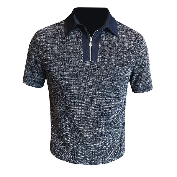 High Quality Men's Stretchable Knitted Polo Shirt Short Sleeve Zipper Collar Textured Breathable Summer Casual Fashion Top