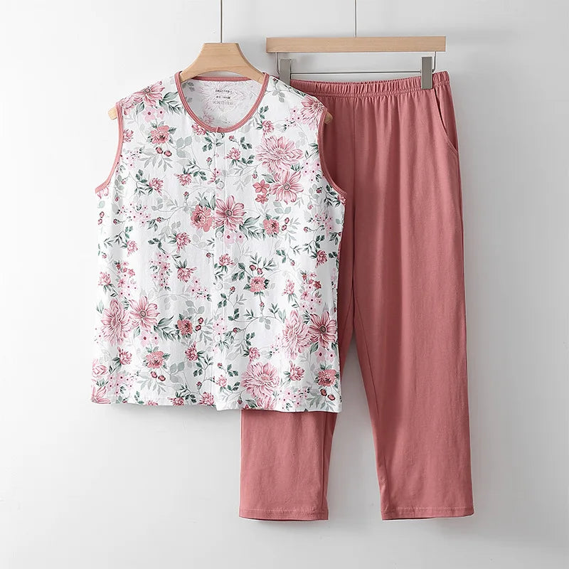 ឈុតគេងសម្រាប់នារី XL-6XL បោះពុម្ពកប្បាស ធម្មតា គេងទំហំធំ សម្លៀកបំពាក់នៅផ្ទះ ស្តើង គេងរដូវក្តៅ គេងសម្រាប់នារី ស្លៀកក្នុងបន្ទប់