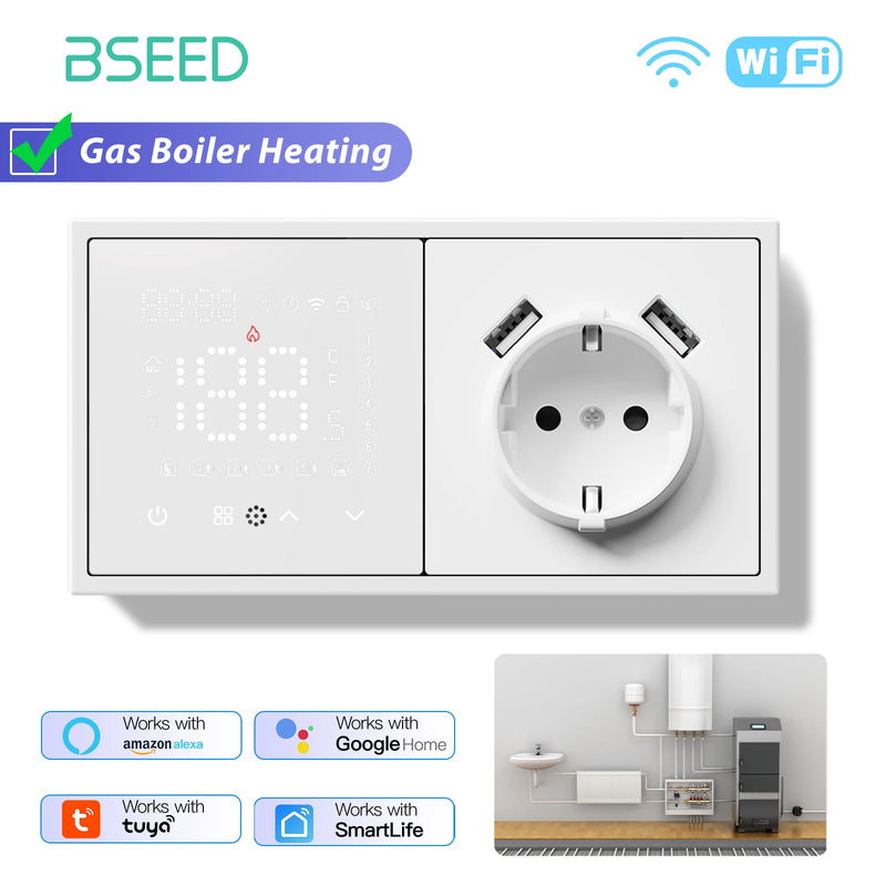 BSEED WIFI Electric Heating Water Boiler Smart Thermostat With Socket Support Alexa Google Temperature Controller Plastic Frame