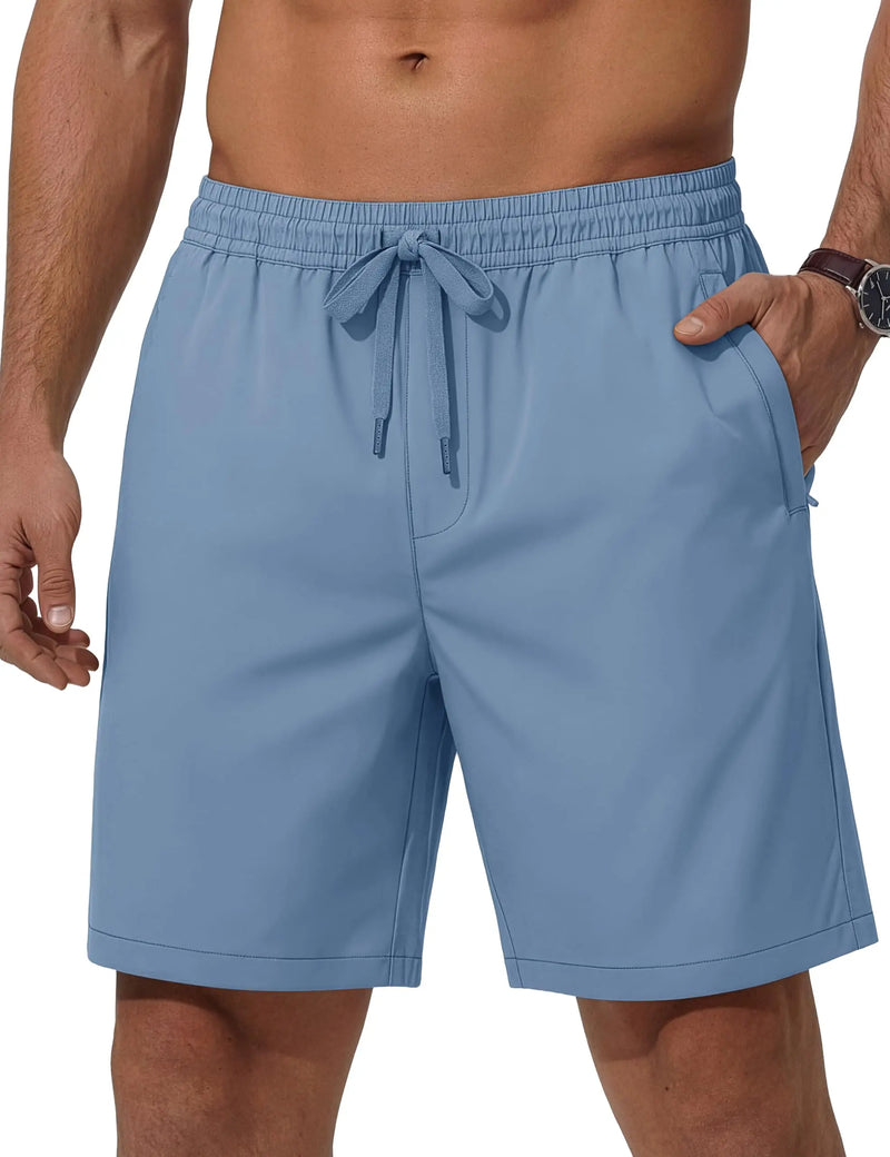TACVASEN Men's Casual Shorts 7 Inch Inseam Elastic Waist Summer Athletic Shorts With Zipper Pockets Outdoor Daily Shorts