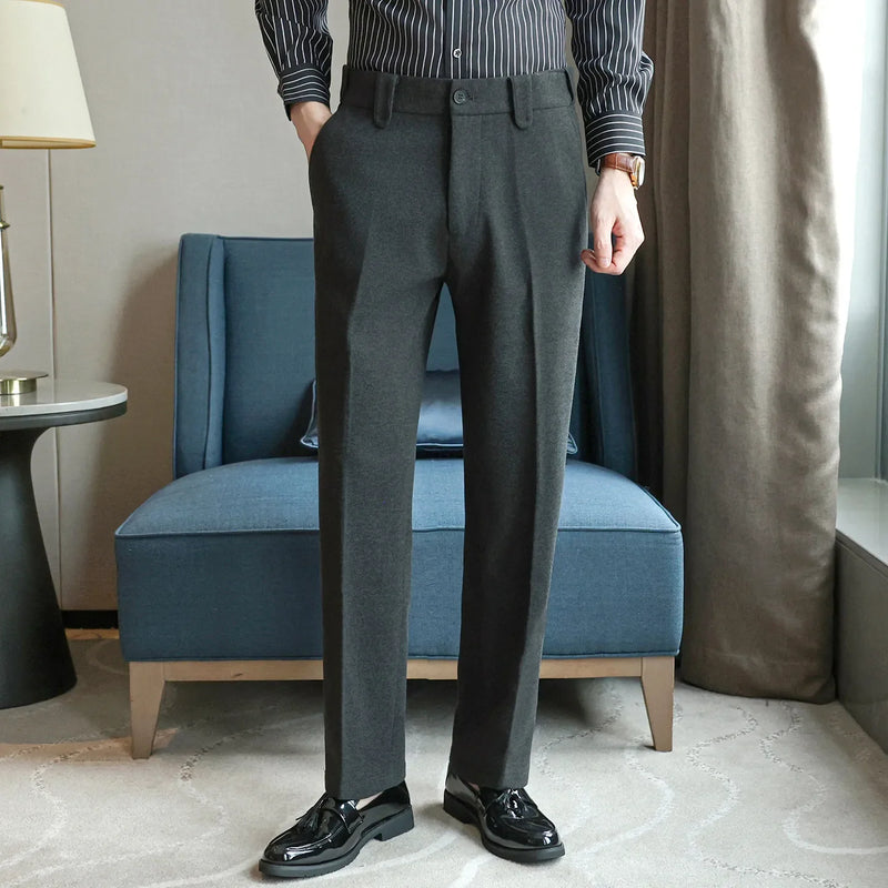 Men's Autumn Winter Casual Slacks – Soft Brushed Fabric Straight Leg Pants with Classic Cut for Daily Wear