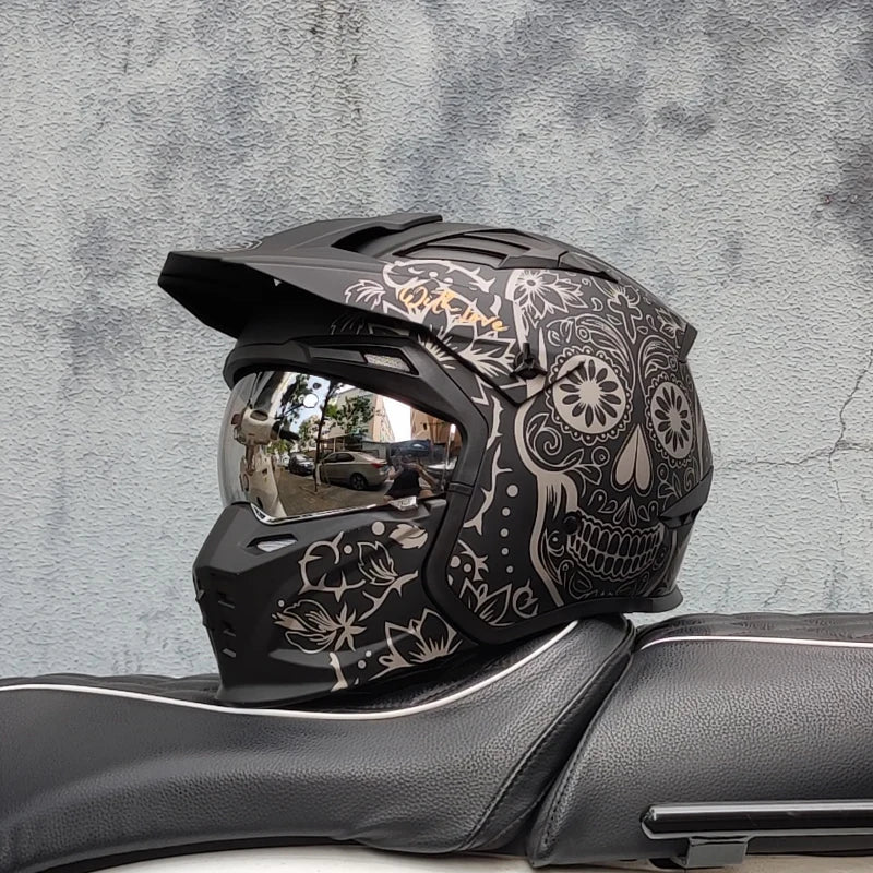 ORZ Retro Helmet Motorcycle Full Helmet Men Women Summer Locomotive Four Seasons Rally Demolition Combination Helmets