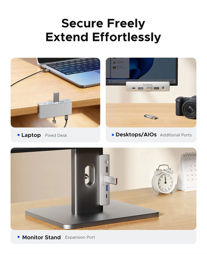 ORICO Aluminum 8 in 1 USB Clip Hub With Power Supply Suitable for High Speed 10GBPS Data Transmission on MAC OS PC