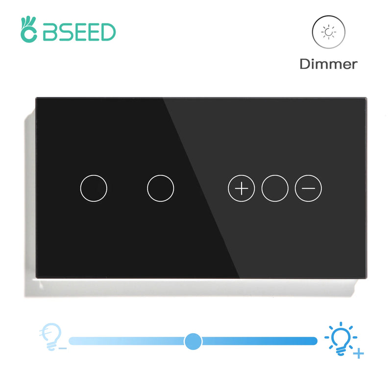 BSEED EU Standard LED Dimmable Light Switch 1/2/3Gang 1way Touch Light Switch With Wall Dimmer Switches Tempered Crystal Glass