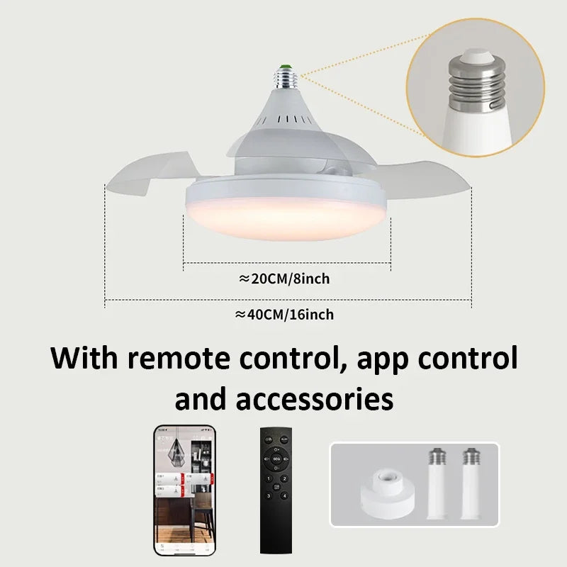 Ceiling Fan with Light 3-Level Dimmable APP&Remote Control Modern LED Folding Ceiling Fan Light for Bedroom Living Room E27Screw