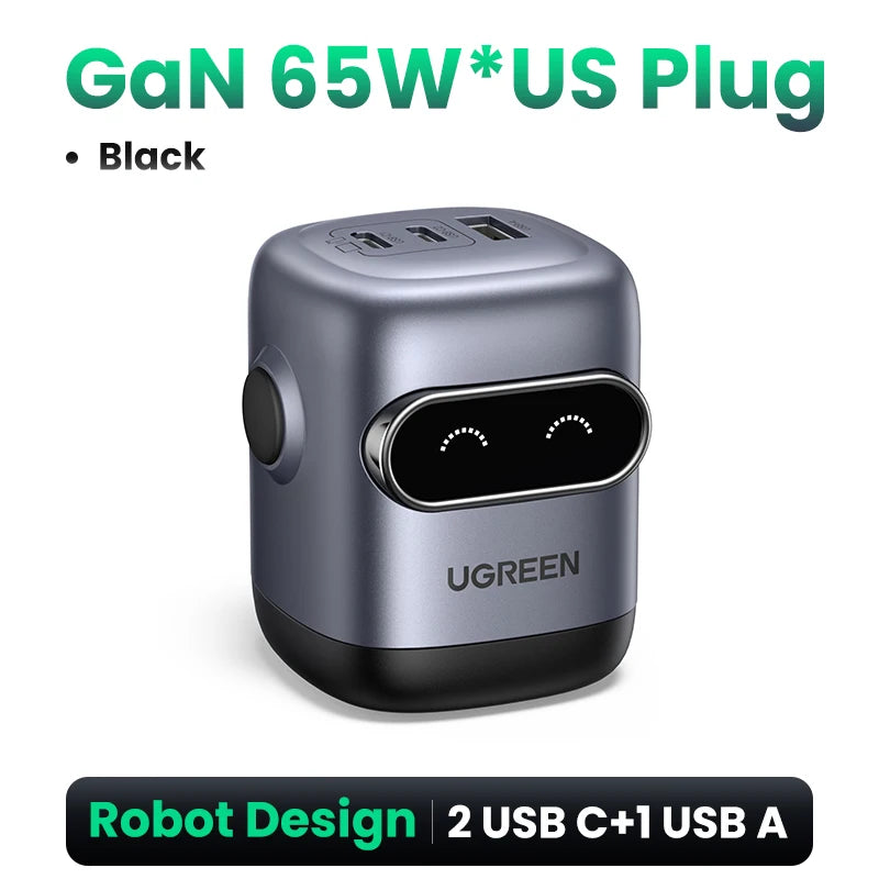 【US Plug】UGREEN 65W 30W GaN Charger Robot Design QC4.0 3.0 PPS for iPhone 18 17 16 Pro Macbook Laptops Tablet PD3.0 Fast Charg
