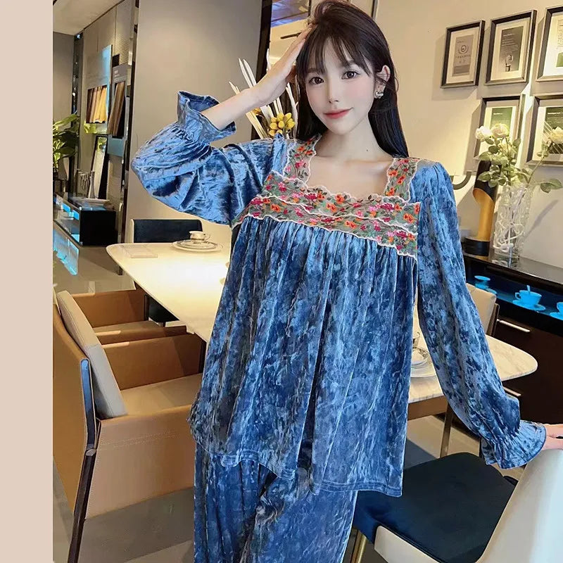 Winter Woman Pajamas New Warm Gold Velvet Sleepwear Set Spring Autumn Home Clothes Casual Nightwear Pijamas Women Pyjama Suit