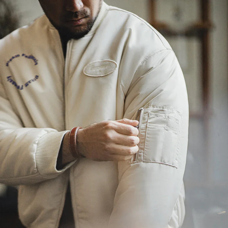 Maden New Retro MA1 Bomber Jacket Solid Color Zippered Cotton-padded Pilot Jacket Warm Baseball Coat for Autumn and Winter Parka