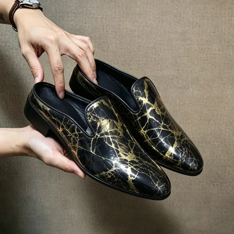 Men's Patent Leather Mule Loafers Backless Slip on Dress Shoes Low Block Heel Pointed Toe Slippers Party Wedding Formal Footwear
