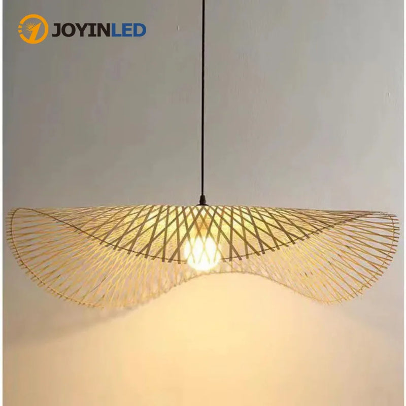 JOYINLED Handmade Bamboon Pendant Ceiling Lamp Dia.35/45/55 Rustic Style Chandelier Lighting for Dining Room Vintage Restaurant