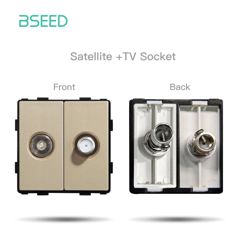 BSEED DIY Modules EU Plastic Panel Gold Double USB Socket Internet CAT5 RJ45 ST TV Power Socket Wall-Mounted Free Combination