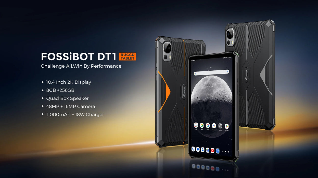 FOSSiBOT DT1 Rugged Tablet 10.4'' FHD+ 2K Display 8GB 256GB 11000mAh 16MP+48MP Camera Tablet Android 13 Four Hi-Res Speakers Pad