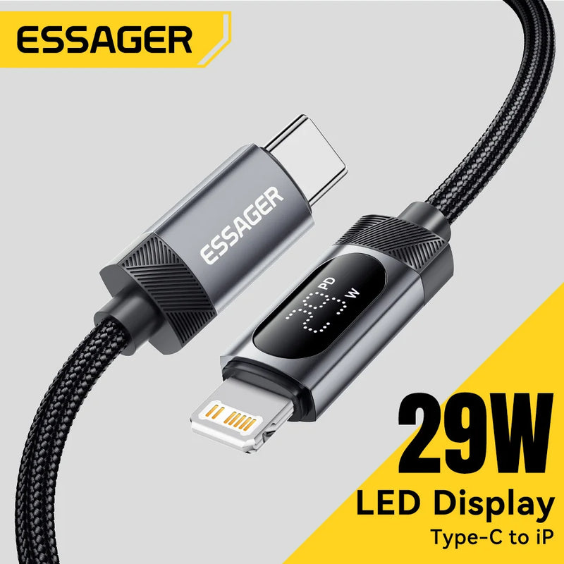 ខ្សែ USB ប្រភេទ C របស់ Essager សម្រាប់ iPhone 14 13 12 11 Pro Max PD 29W សាកថ្មលឿន ប្រភេទ C ទៅខ្សែភ្លើង សម្រាប់ iPad Macboo
