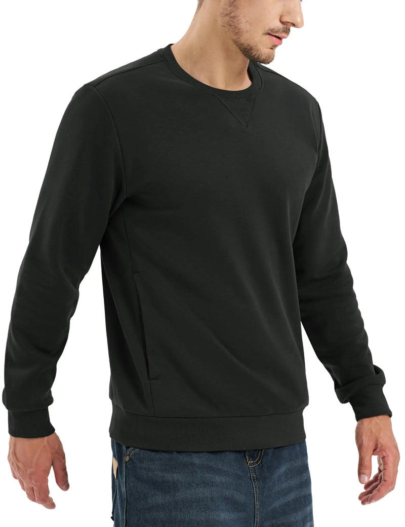 TACVASEN Winter Fleece Crewneck Sweatshirt Mens Warm Midweight Casual Long Sleeve Pullover Pocket Sports Sweatshirt Basic Tops