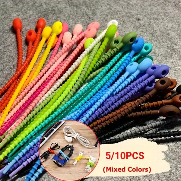 5/10pcs Silicone Reusable Cable Wire Organizer Winder Storage Holder Bag Ties Cord Tie Twist Multifunctional Bag Clip manager