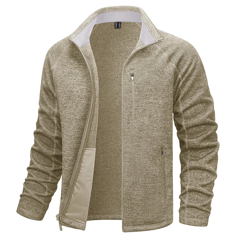TACVASEN Full Zip Knitted Sweater Mens Stylish High Quality Soft Warm Fleece Jacket Spring Hiking Sports Casual Coat Male