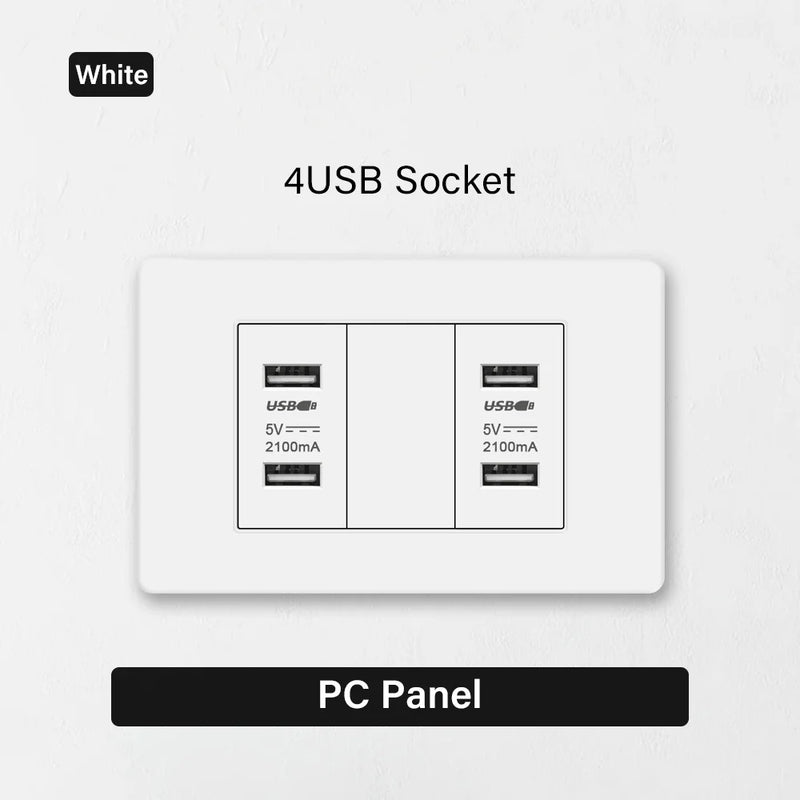 118 Type Brazil Korea Universal usb Wall socket,White PC Panel Charging port,US Italy Chile Double USB 2.1A 5V Power Plug Outlet