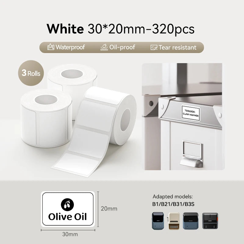 3 Rolls Niimbot Thermal Label Sticker for B1/B21/B3S/B31Barcode Sticker White/Color/Transparent Self-adhesive Paper 20-50mm