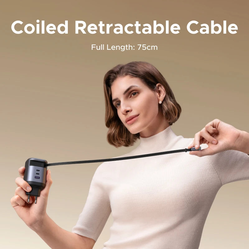 UGREEN 100W GaN Charger With Retractable USB C Cable UFCS PPS For Laptop Macbook Pro iPad Tablet iPhone Samsung PD Fast Charger