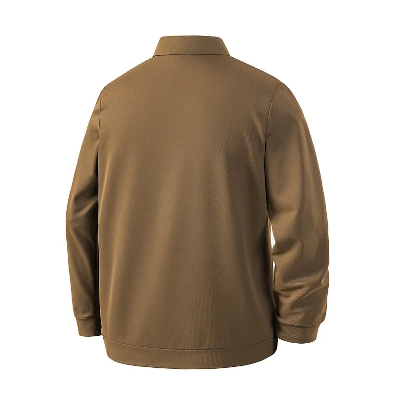 Men's Breathable Knit Polo Shirt - Autumn Winter Business Casual Long Sleeve T-shirt  Daily Essential Golf Sport