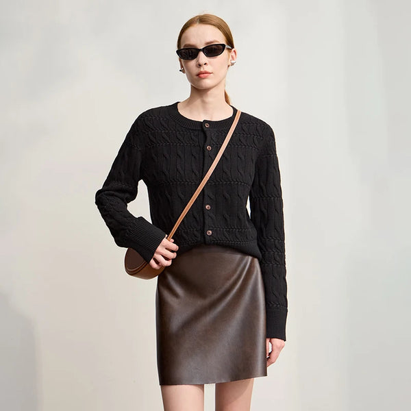 AMII Women 2026 Winter New Casual Cardigans Round Neck Straight Cardigan for Lady Vintage Elegant Short Knitted Top 12544197
