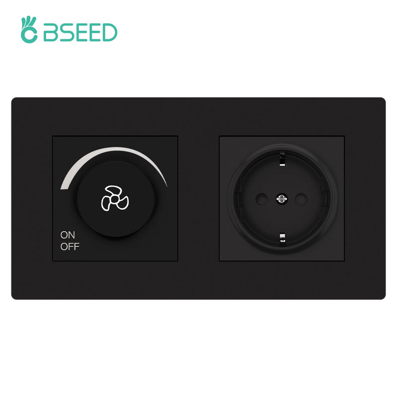 BSEED Fan Switch Knob Button Switch Adjust Speed With Wall Power Socket Switch ON OFF Plastci Frame Black 220V