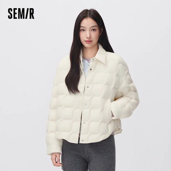 អាវក្រៅ Semir សម្រាប់នារី កអាវបត់ចុះក្រោម ការពារទឹក ទម្ងន់ស្រាល ៩០ ភាគរយ អាវក្រៅរលុង ស្លៀកប្រចាំថ្ងៃរដូវរងាថ្មី ឆ្នាំ២០២៦